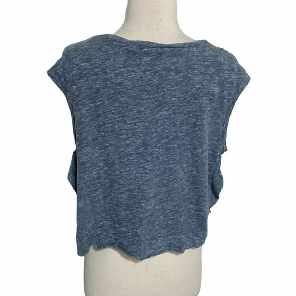 Rachel Roy M marbled blue ruffle trim crop tee - Picture 4 of 6